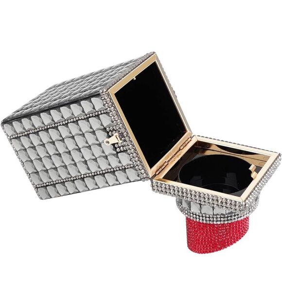 SUPER CUTE Red Dark Grey Lipstick Purse with Detachable Strap - Picture 6 of 6